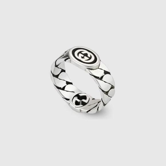 Gucci .925 Silver Link Ring Black